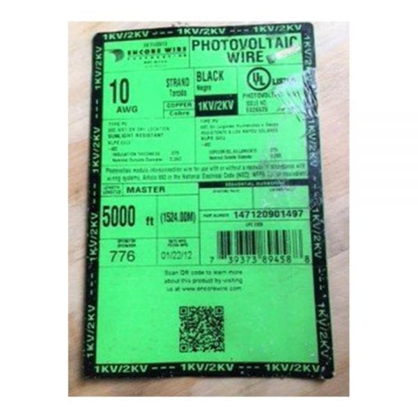 Label BULK BLACK COPPER #10 AWG SOLAR CABLE 1000V PV WIRE WITH XLPE INSULATION UL LISTED 4703