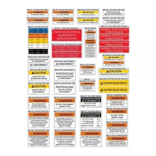 PVLABELS 03-500solar Warning Labels NEC 2014 Assortment Pack, GSS-05-510